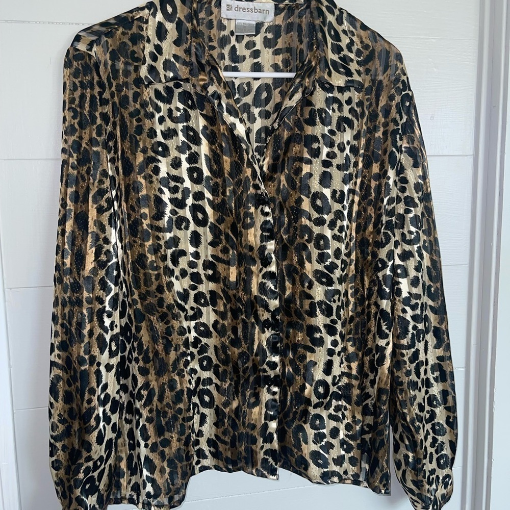 Dress barn | Leopard Print Button Up Long Sleeve Blouse Size XL - Picture 5 of 9